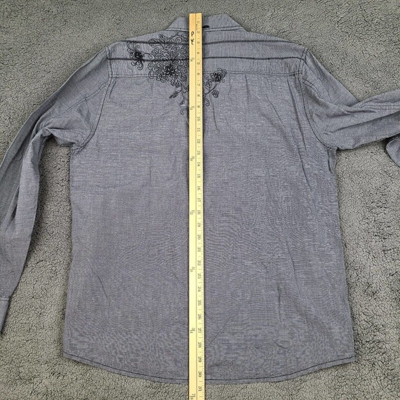 At Collins Shirt Men's Large Gray Striped Embroidered Floral Long Sleeve - Picture 9 of 10